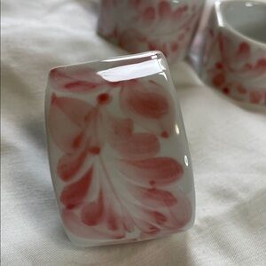 Set of Four Pink and White Ceramic Napkin Rings by Auckey Made in Philippines
